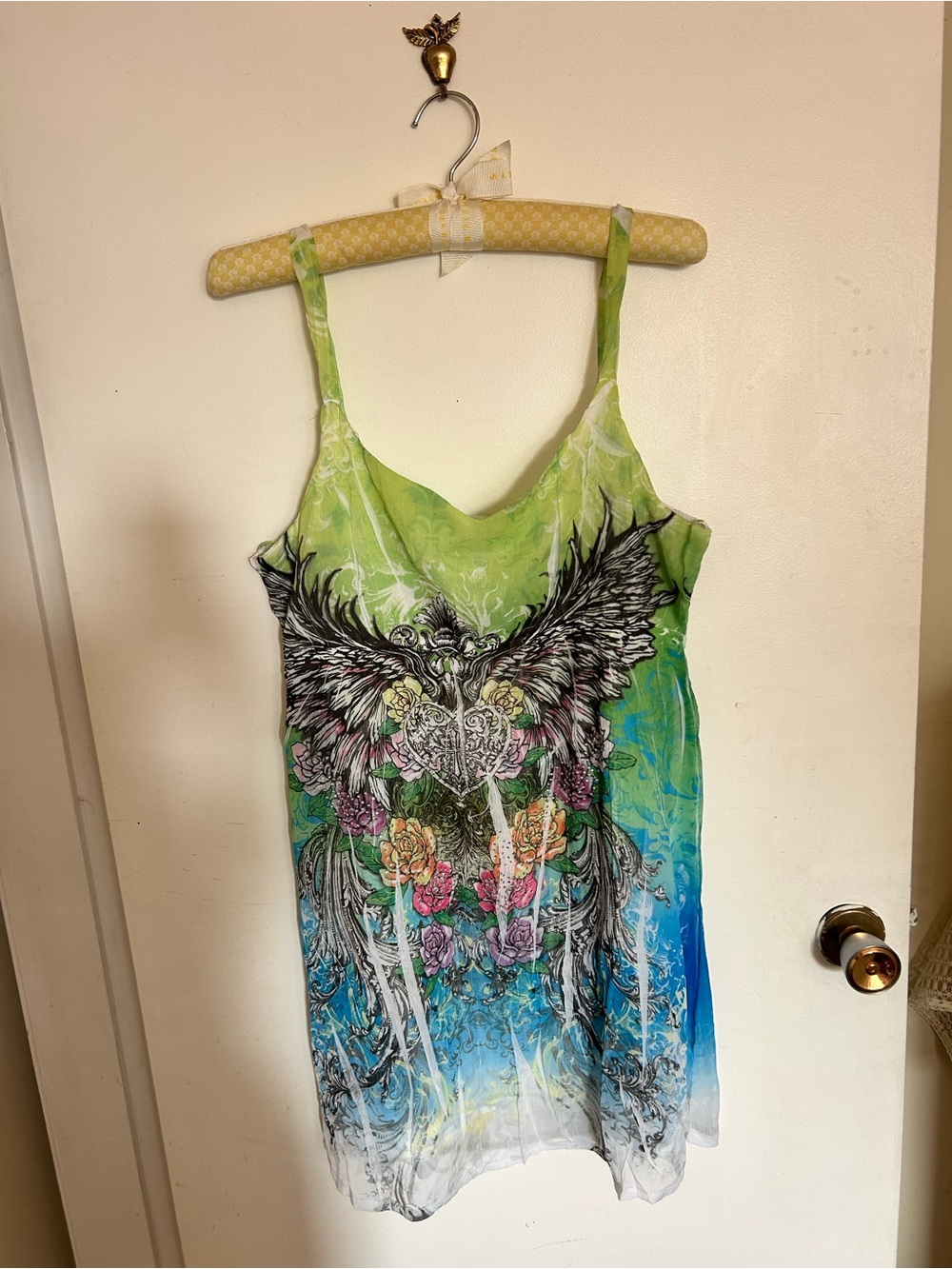 Women’s Y2K printed dress green and blue printed size medium/large